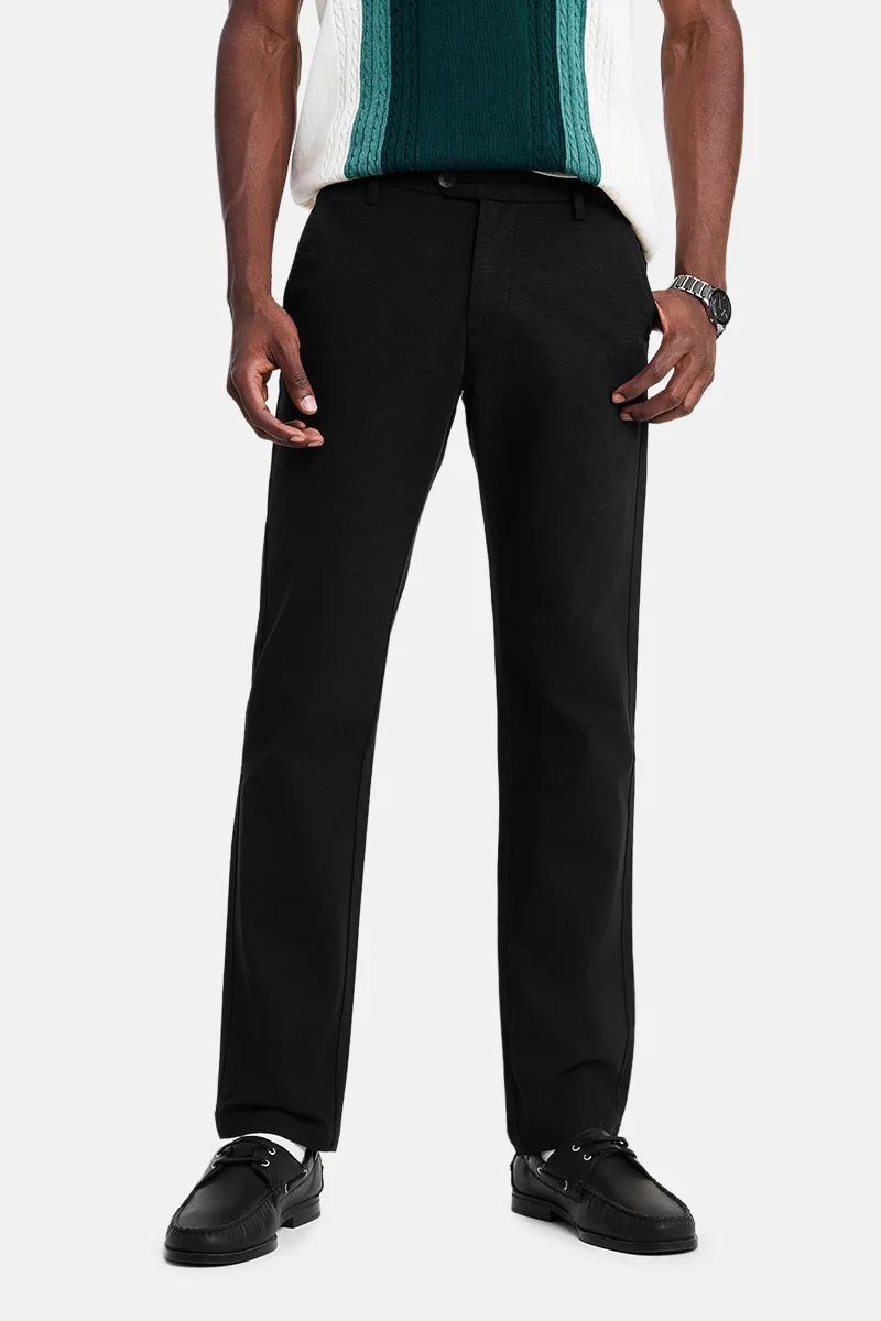 SNITCH Black Solid Slim Fit Festive Trousers
