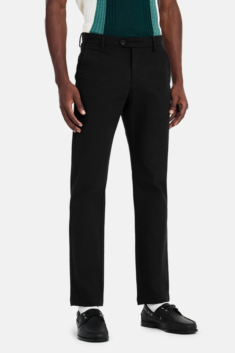 SNITCH Black Black Solid Slim Fit Festive Trousers for Men | Best Price UAE
