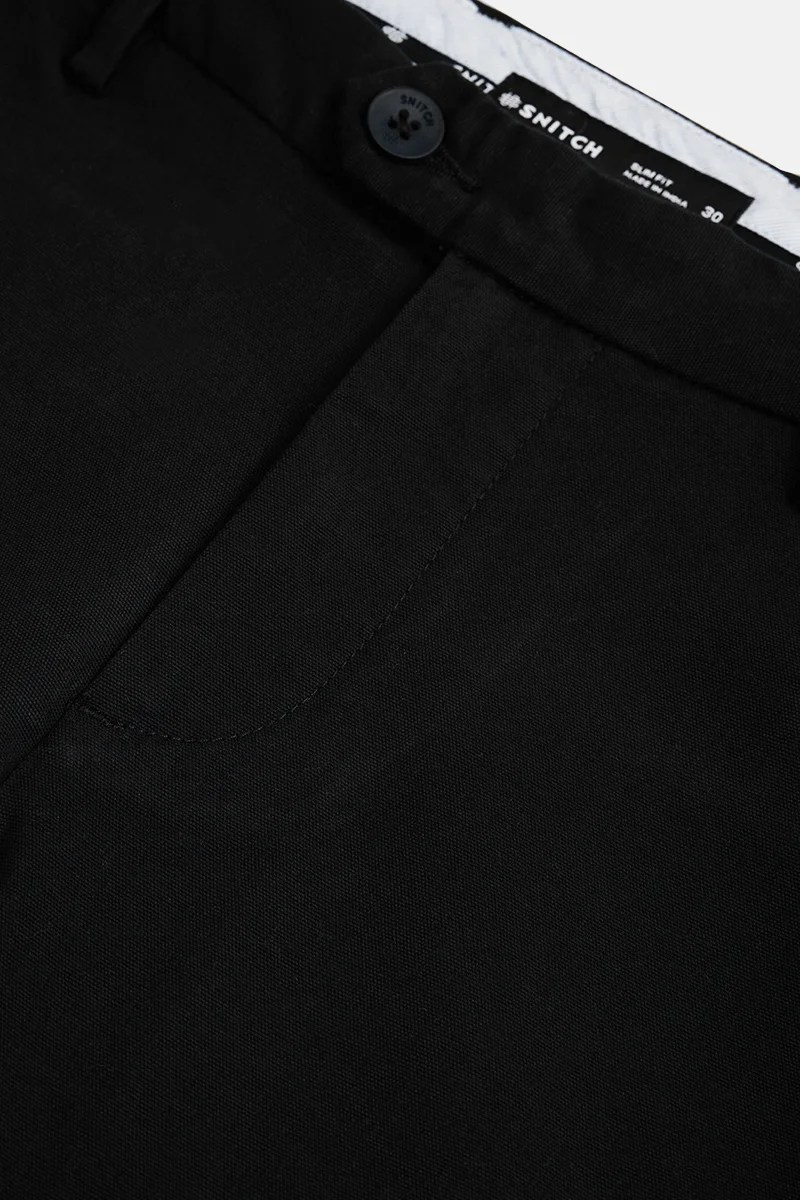 SNITCH Black Black Solid Slim Fit Festive Trousers for Men | Best Price UAE