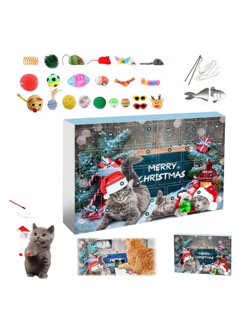 Cat Advent Calendar 2024,2024 Cat Advent Calendar 2024 Countdown Calendar for Kitten Toys 24 PCS Cat Feather Teaser and Ball Bells