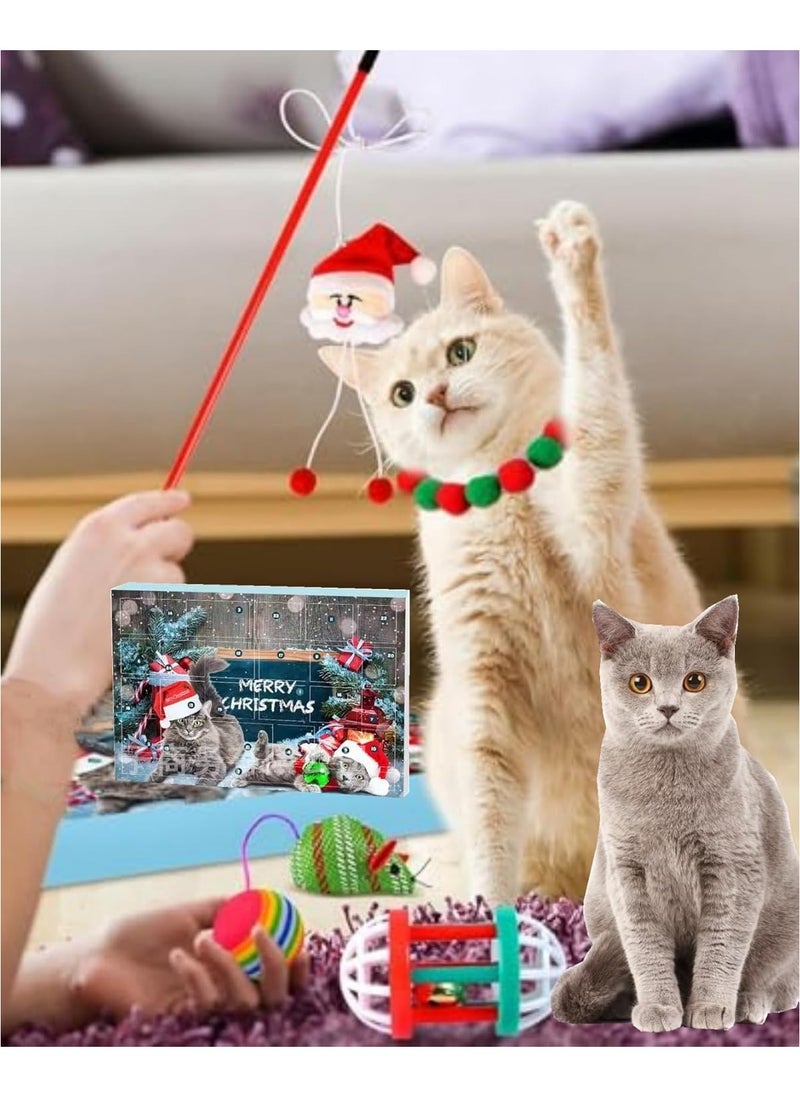 Cat Advent Calendar 2024,2024 Cat Advent Calendar 2024 Countdown Calendar for Kitten Toys 24 PCS Cat Feather Teaser and Ball Bells