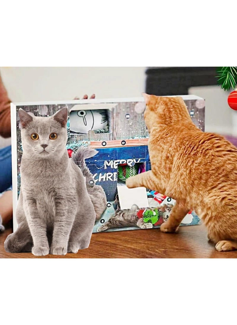 Cat Advent Calendar 2024,2024 Cat Advent Calendar 2024 Countdown Calendar for Kitten Toys 24 PCS Cat Feather Teaser and Ball Bells