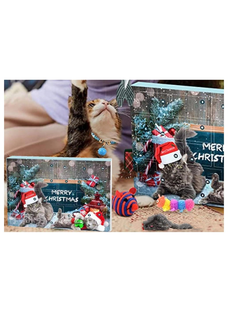 Cat Advent Calendar 2024,2024 Cat Advent Calendar 2024 Countdown Calendar for Kitten Toys 24 PCS Cat Feather Teaser and Ball Bells