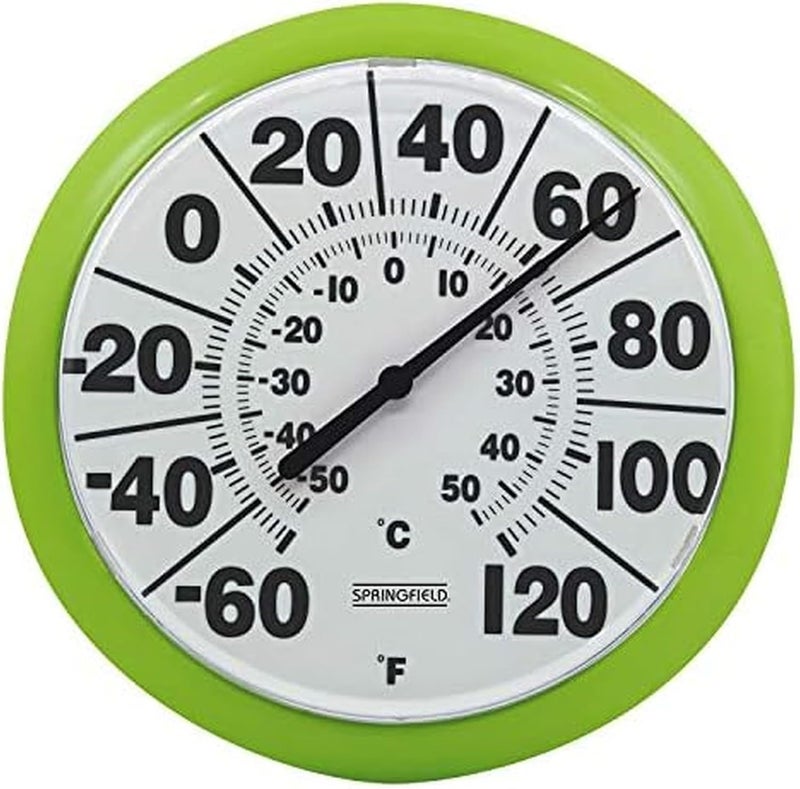 Springfield Indoor Outdoor Big and Bold Dial Thermometer, Wireless Thermometer with Easy to Read Numbers for Patio, Pool, and Indoor Areas, 8-Inch, Green - Image 1