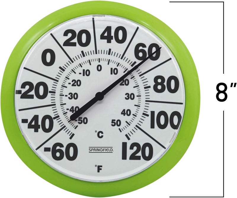 Springfield Indoor Outdoor Big and Bold Dial Thermometer, Wireless Thermometer with Easy to Read Numbers for Patio, Pool, and Indoor Areas, 8-Inch, Green - Image 2