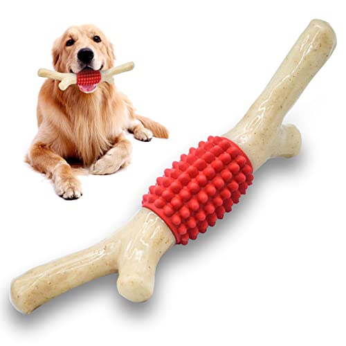 SCHITEC Dog Chew Toy for Aggressive Chewers Tough Big Nylon Rubber Teething Stick with Real Bacon Flavor for Large Medium Breed - Image 1