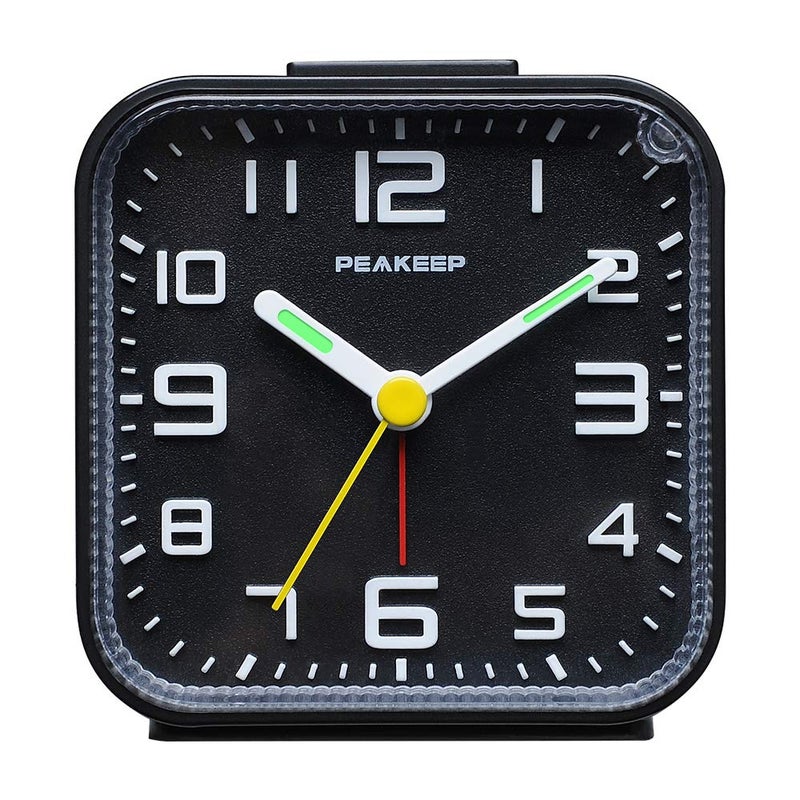 Peakeep 3D Numbers No TickTock Analog Alarm Clock with Classic Beep Sound Snooze Manual Light and Battery Powered Small for Travel Black3D