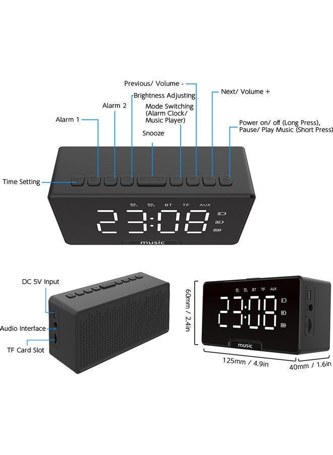 NIBEMINENT Digital Mirror Surface Alarm Clock Black 13.00 x 4.50 8.50cm - Image 3