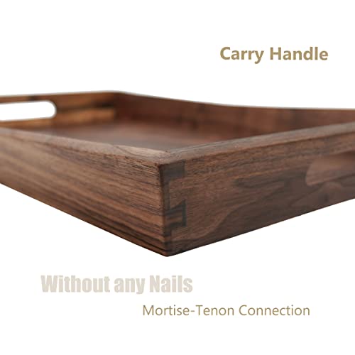 MAGIGO 22 x 14 Inches Large Rectangle Curved Black Walnut Wood Ottoman Tray with Handles, Serve Tea, Coffee, Classic Wooden Decorative Serving Tray - Image 3