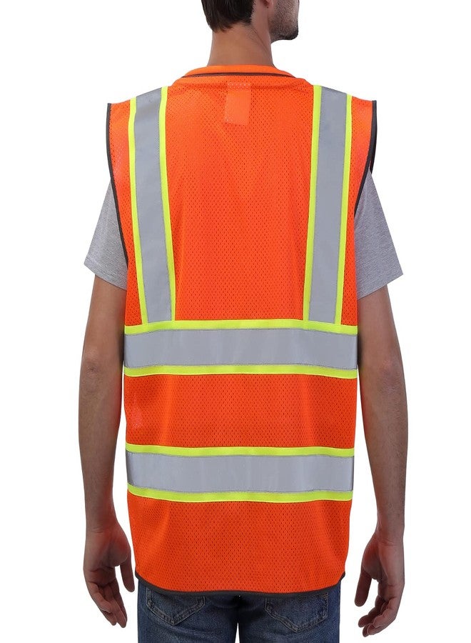 Neopelta Reflective Safety Vest Orange Mesh, High Visibility Vest with Pockets and Zipper, Padded Neck, Construction Work Vest ANSI Class 2, Orange with Yellow Trim XL - Image 2