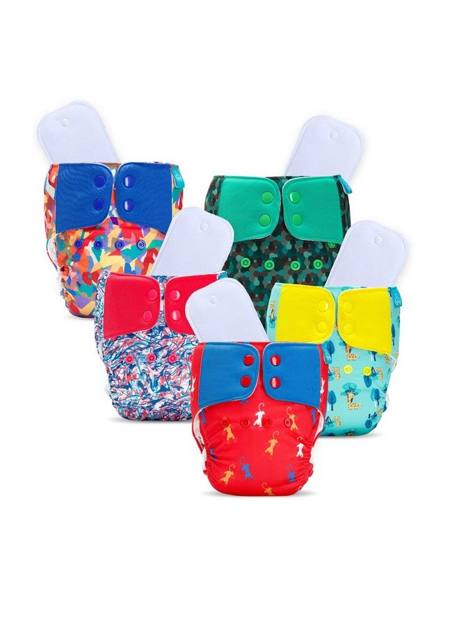 Bumberry Advanced Pocket Diaper 2.0 Combo (636 Months) 5 Piece Pack With 5 Wetfree Inserts (Brush Storke Camo Splatter Baby Giraffe And Catscape) - Image 2