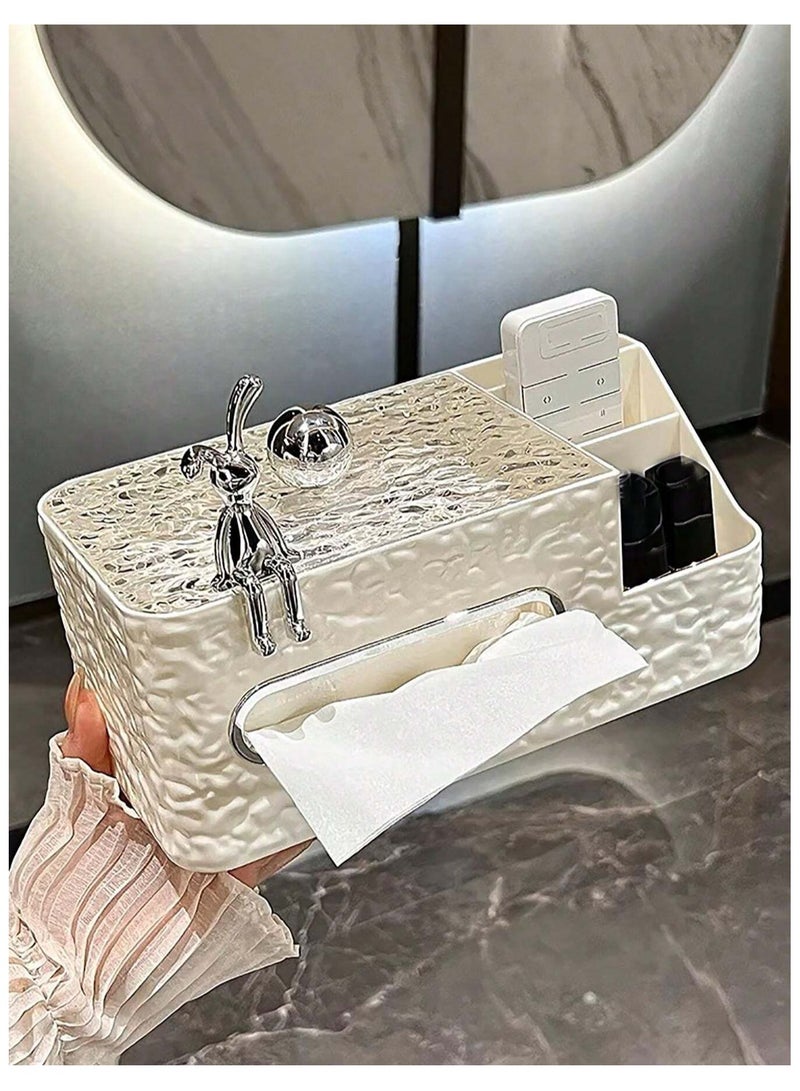 صندوق مخملي بتصميم أذن الأرنب باللون الأصفر الفاتح يمكن استخدامه لتخزين المناديل، جهاز التحكم عن بعد، وعود قطنية  - Image 1