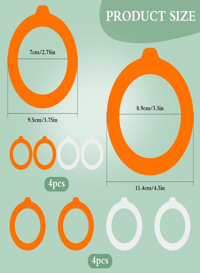 Notoke 8 PCS Silicone Jar Gaskets - 4x3.75" & 4x4.5" Rubber Seals Rings for Glass Jars, White & Orange Airtight Leakproof Replacement Gaskets for Mason Regular Mouth Canning Jars - Image 2