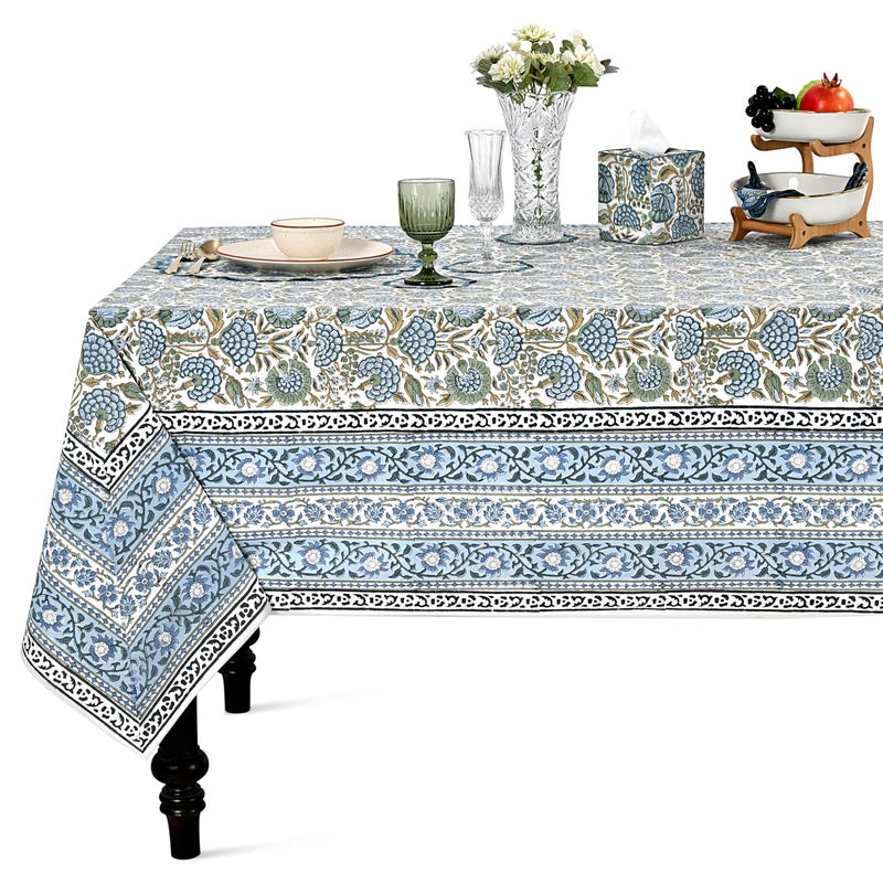 Ridhi Asparagus Green 60x60 Inches Square 100 Cotton Hand Block Print Tablecloth Washable Halloween ThanksgivingChristmas PartiesWedding UseFall dcor Farmhouse Dining Dinner Tablecloth - Image 2