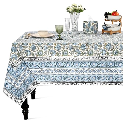Ridhi Asparagus Green 60x60 Inches Square 100 Cotton Hand Block Print Tablecloth Washable Halloween ThanksgivingChristmas PartiesWedding UseFall dcor Farmhouse Dining Dinner Tablecloth - Image 1
