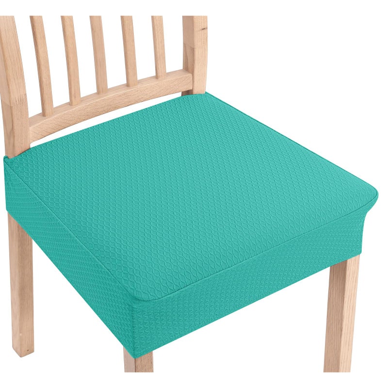 Smiry Stretch Jacquard Seat Covers for Dining Room Chairs Set of 6 Removable Washable Chair Seat Protector Slipcovers No Rear Covers Teal