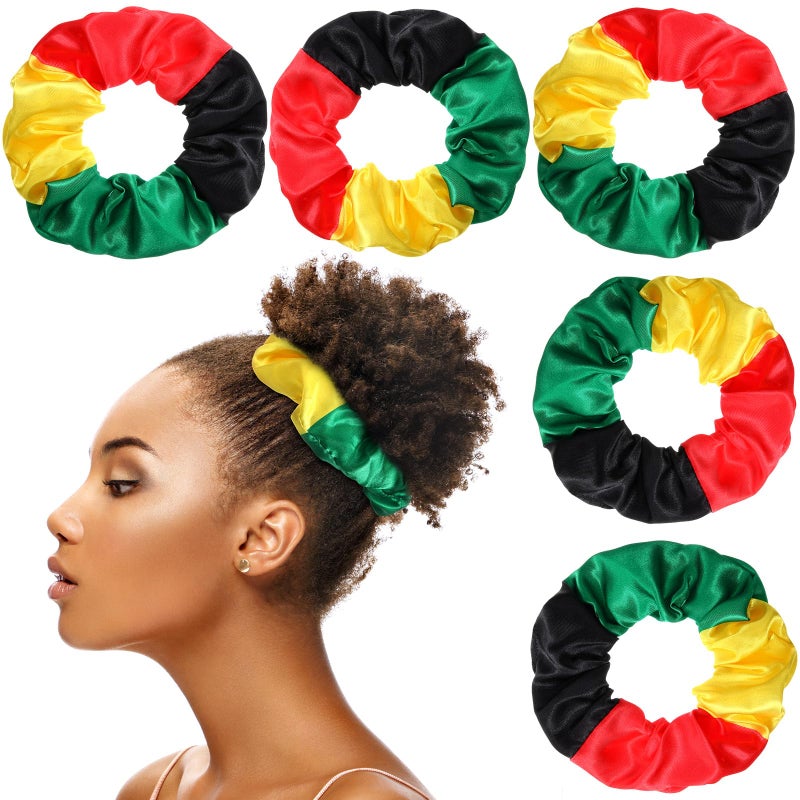 Yuxung 6 Pcs Jamaica Hair Scrunchies African Jamaica Flag Hair Ties Satin Elastic Band Scrunchies Ties Ropes for Women Black History Month Rasta AccessoriesRedYellowGreenBlack4 Inch