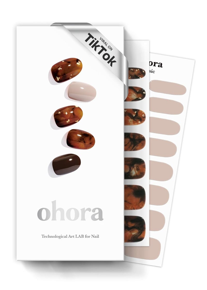 ohora Semi Cured Gel Nail Strips (N Brown Sugar) - Works with Any UV/LED Lamps, Salon-Quality, Long Lasting, Easy to Apply & Remove - Includes 2 Prep Pads, Nail File & Wooden Stick