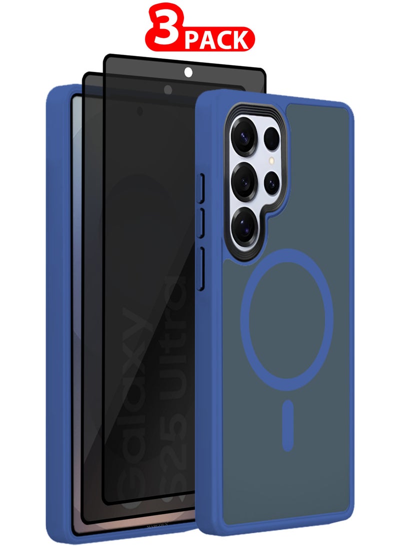 CATANES (for Samsung Galaxy S25 Ultra) 3Packs, Magnetic Slim Protective Case Wireless Charging Support with 2 Shock Proof Privacy Screen Protectors - Dark Blue - Image 1