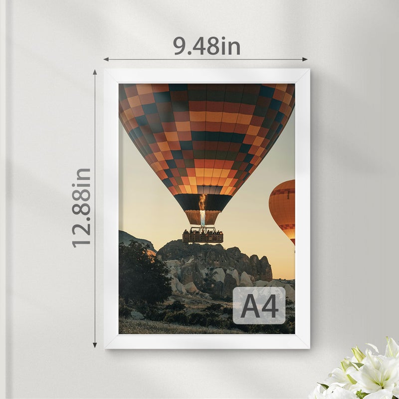 Fisnish A4 Picture Frame White  Classic Poster Frame for 11.7 by 8.3 Photos  Horizontal or Vertical Wall Mounting  1 Pack - Image 3