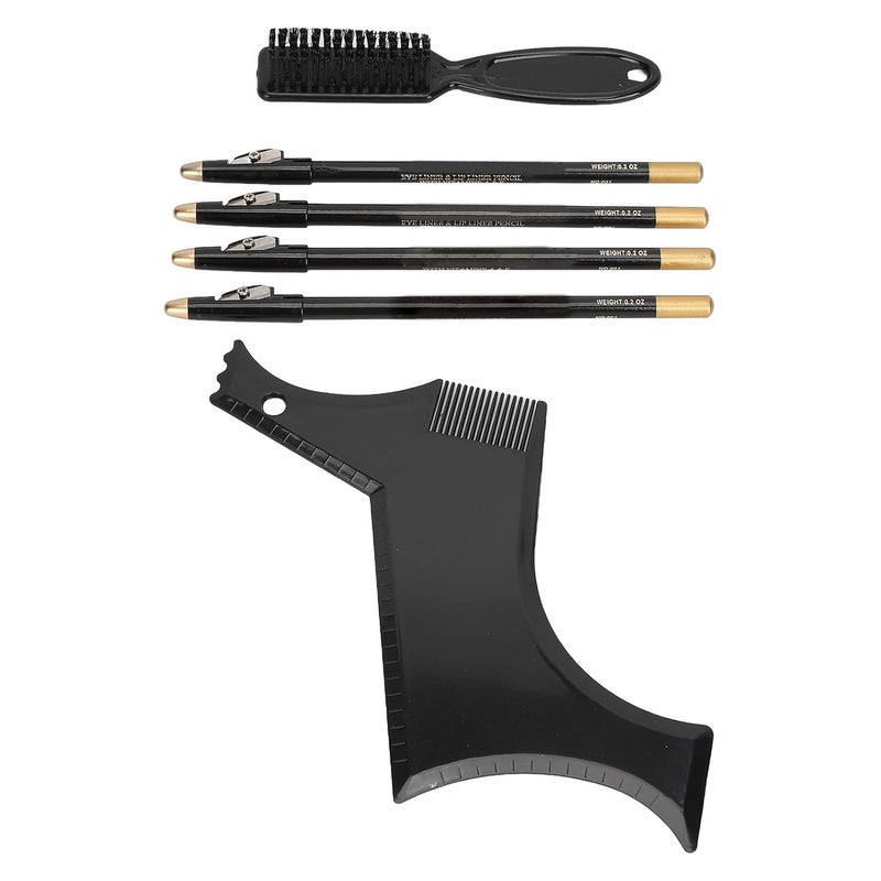 Dpofirs Beard Contour Template And Grooming Set | Stencil Kit With Pencils And Brush For Self Trimming (Black) - Image 2