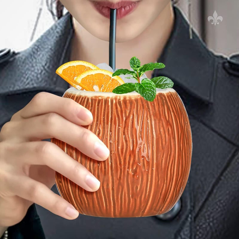 LINALL Ceramic Mug Coconut Shape Mug For Gifts Cups And Mugs Collections New Year Decoration Tiki Mug (520ml/17oz) (4 pack) - Image 3