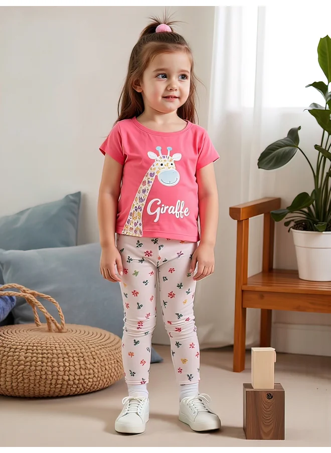 تايك تو Take Two Kids 2pcs Graphic Print Short Sleeve T-Shirt and Leggings