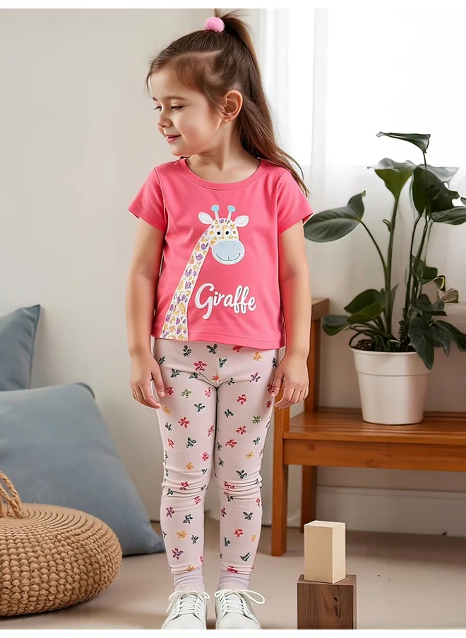 تايك تو Take Two Kids 2pcs Graphic Print Short Sleeve T-Shirt and Leggings