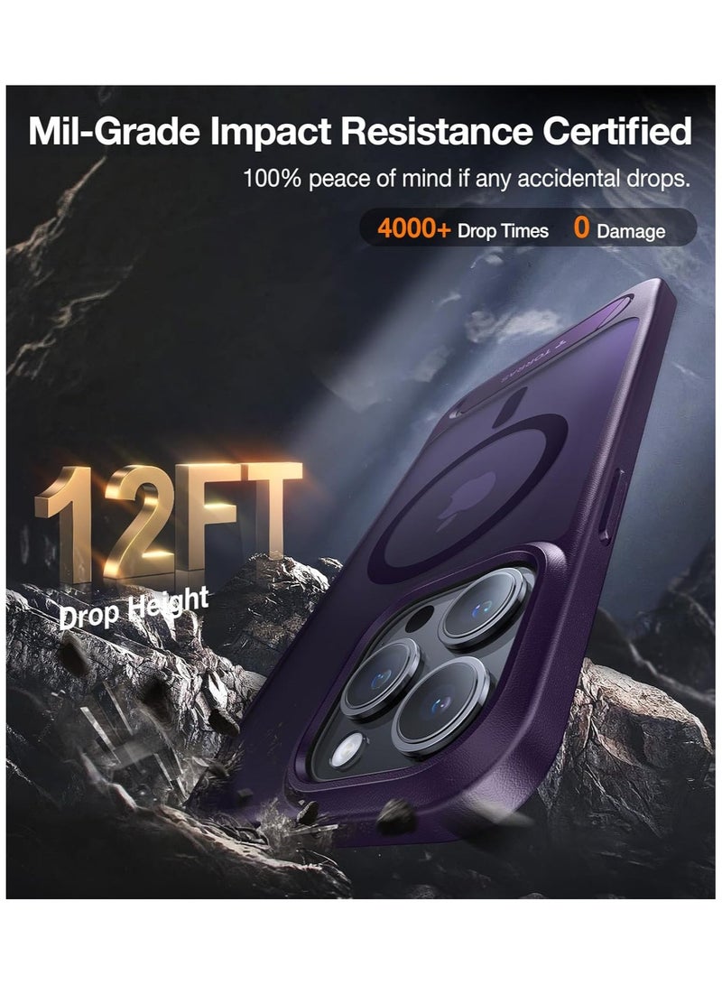 TORRAS Upgraded Magnetic & Stand for iPhone 15 Pro Case [Mil-Grade Drop Tested] [Compatible with MagSafe] Slim Thin Light Frosted Case for iPhone 15Pro Case Professional (6.1"),Purple Deep Purple - Image 5