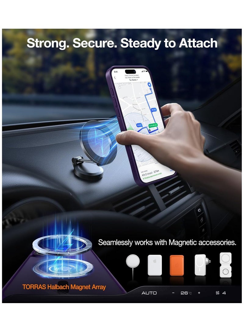 TORRAS Upgraded Magnetic & Stand for iPhone 15 Pro Case [Mil-Grade Drop Tested] [Compatible with MagSafe] Slim Thin Light Frosted Case for iPhone 15Pro Case Professional (6.1"),Purple Deep Purple - Image 4