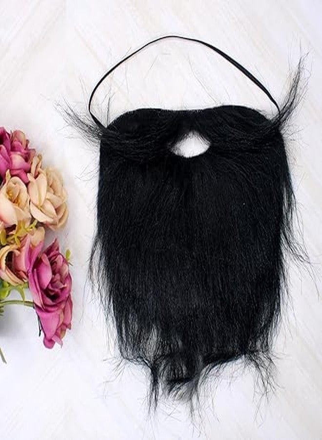 BOXO Synthetic Fake Beard with Elastic Strap Black Mustache For Men Fun Play Casual Outing And More- 1 pcs - Image 4