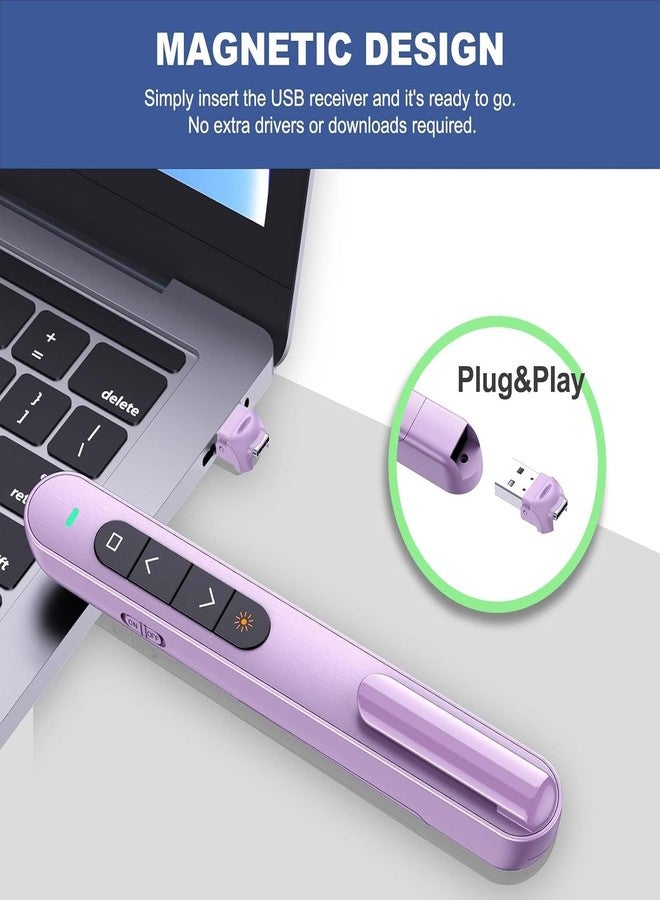 rts 2-in-1 USB Type C Laser Pointer Wireless Presenter for Presentation Clicker Slide Changer, USB Power Point Remote Control Pen for PowerPoint Presentations RF 2.4GHz, Mac, Computer, Laptop Purple - Image 5