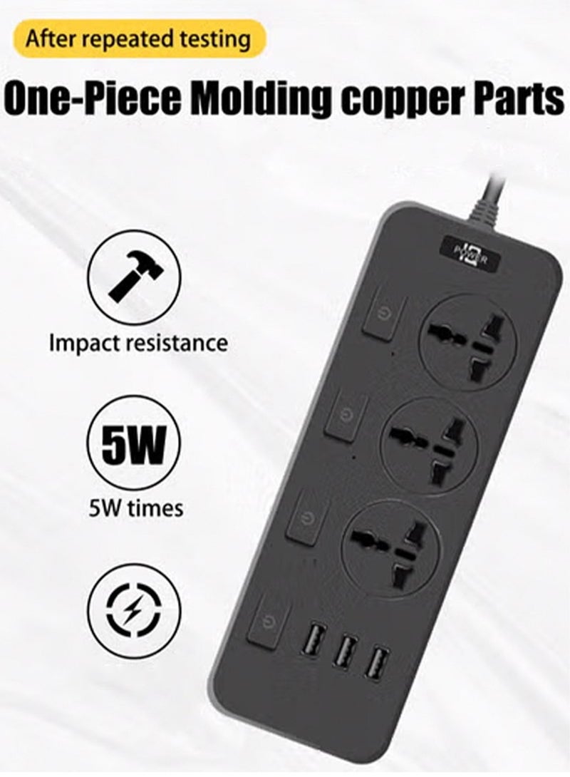 Bukela Power Strip  Contact with 3 traditional sockets Multiple USB Plug Socket For Phone Charging 2m Extension Cable - Image 5