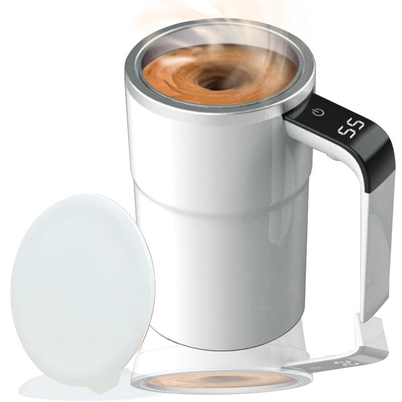 Selfstirring Coffee Mug Magnetic Stirring Cup Drink Stirrer Rechargeable Automatic Mixing Cup wLCD Thermometer for Coffee Tea Hot Chocolate White 13 oz