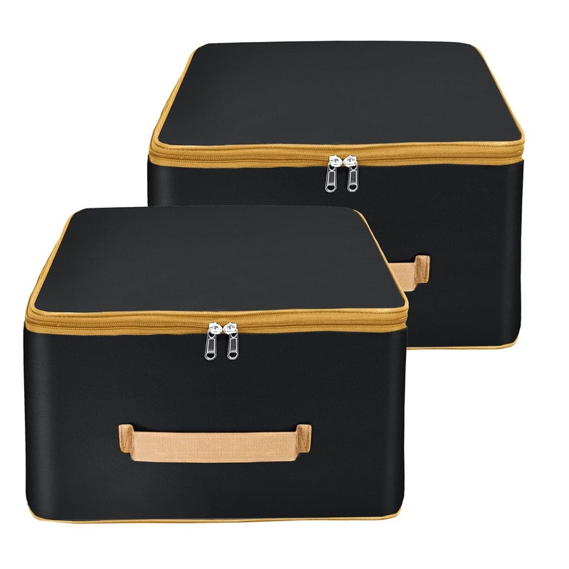 Storite Pack of 2 Nylon Wardrobe Bag Underbed Moisture Proof Cloth Storage Organizer Storage box for Clothes Saree Bags with Zippered Closure Handle SquareBlack wih Gold Handle 38x355x24 cm - Image 1