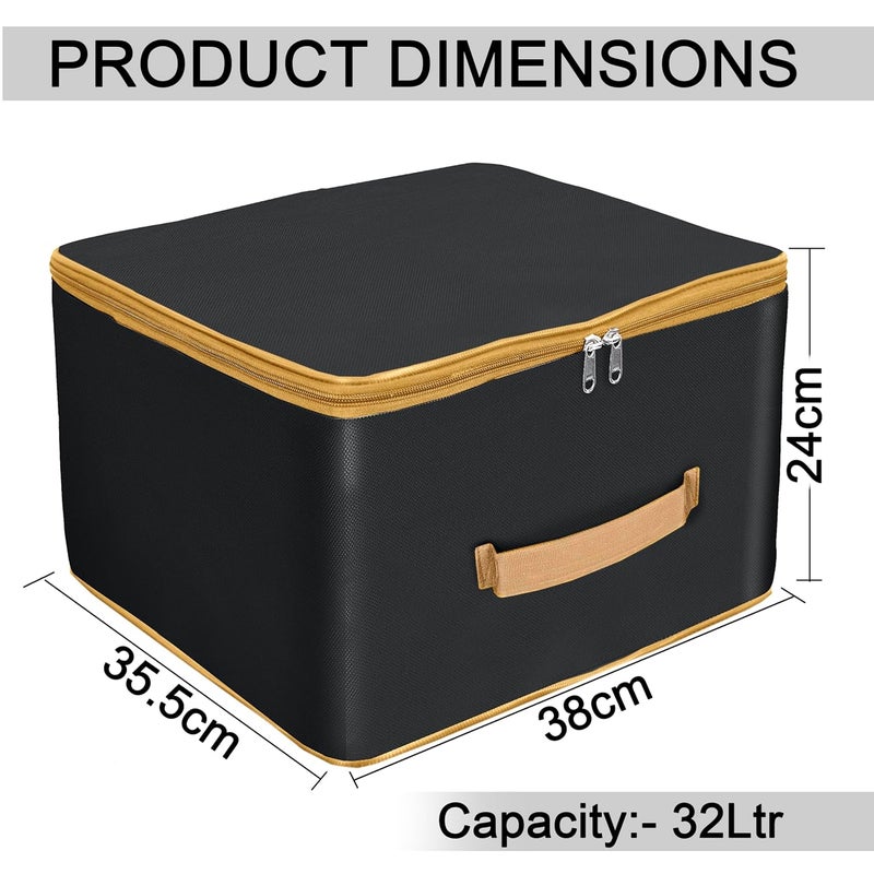 Storite Pack of 2 Nylon Wardrobe Bag Underbed Moisture Proof Cloth Storage Organizer Storage box for Clothes Saree Bags with Zippered Closure Handle SquareBlack wih Gold Handle 38x355x24 cm - Image 2