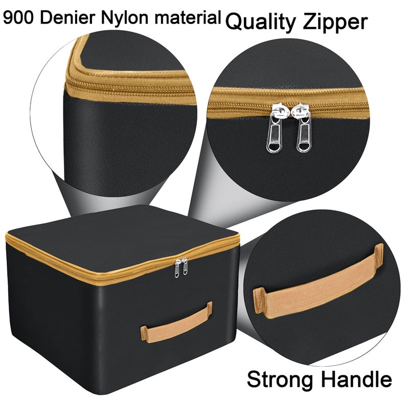 Storite Pack of 2 Nylon Wardrobe Bag Underbed Moisture Proof Cloth Storage Organizer Storage box for Clothes Saree Bags with Zippered Closure Handle SquareBlack wih Gold Handle 38x355x24 cm - Image 3