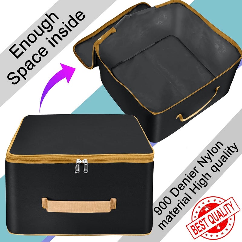 Storite Pack of 2 Nylon Wardrobe Bag Underbed Moisture Proof Cloth Storage Organizer Storage box for Clothes Saree Bags with Zippered Closure Handle SquareBlack wih Gold Handle 38x355x24 cm - Image 4