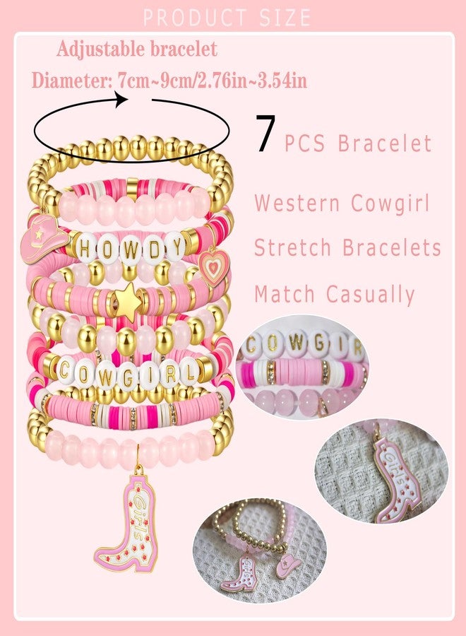 Wullina Western Cowgirl Beaded Stretch Bracelets, Pink Cowgirl Accessories outfit Jewelry for Women (Pink Cowgirl) - Image 4