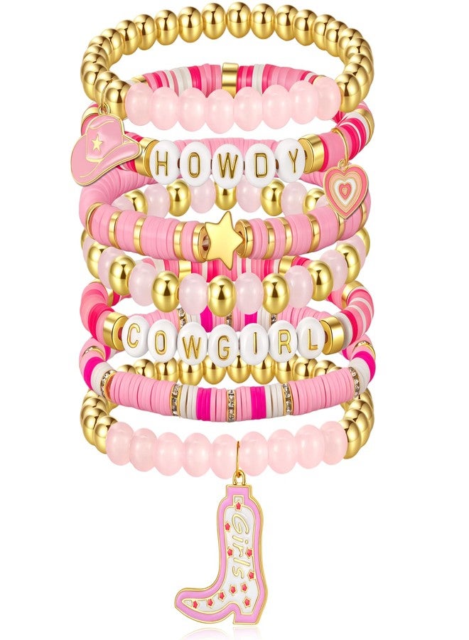 Wullina Western Cowgirl Beaded Stretch Bracelets, Pink Cowgirl Accessories outfit Jewelry for Women (Pink Cowgirl) - Image 1