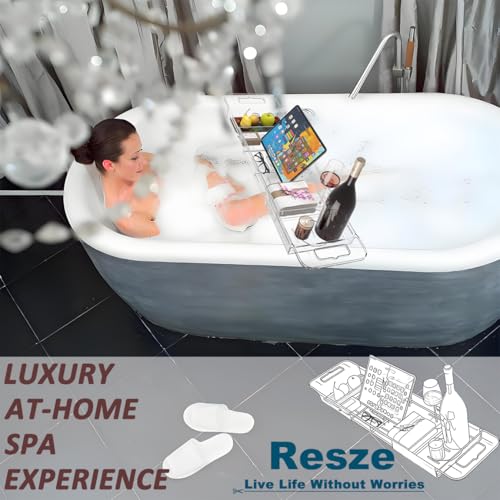 Resze Premium Clear Bathtub Caddy Tray, Expandable Plastic Bath Tray with BPA-Free, Waterproof Foldable Bathtub Shelf, Perfect for a New Home & Mother’s Day & a Birthday Gift for Mom - Image 4