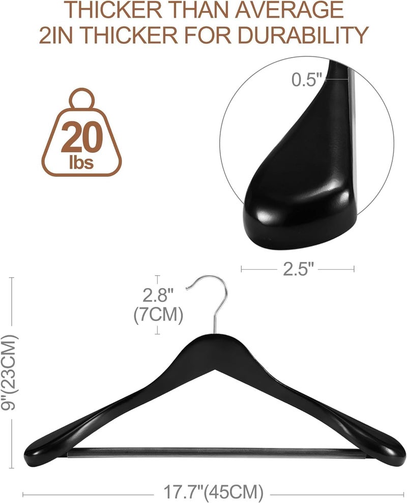 HOUSE DAY 4-Pack High-Grade Suit Hangers, Black Wide Shoulder Wooden Hangers with Non Slip Pants Bar,Smooth Finish 360°Swivel Hook Solid Wood Coat Hangers for Dress, Jacket, Heavy Clothes Hanger All space matching look - Image 2