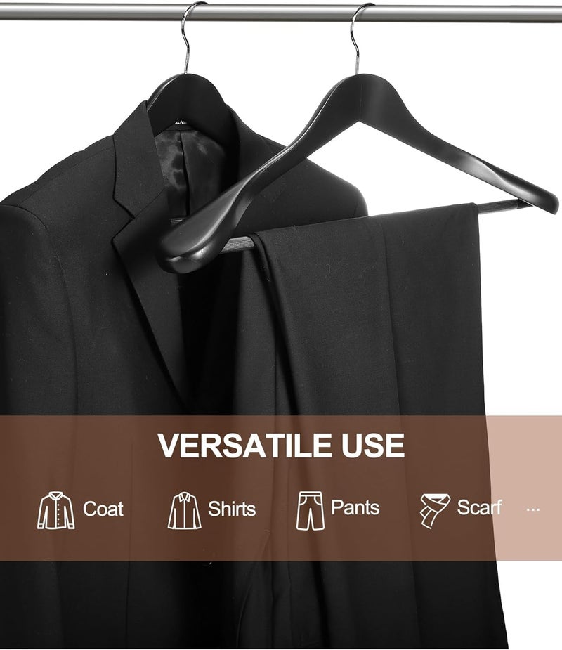 HOUSE DAY 4-Pack High-Grade Suit Hangers, Black Wide Shoulder Wooden Hangers with Non Slip Pants Bar,Smooth Finish 360°Swivel Hook Solid Wood Coat Hangers for Dress, Jacket, Heavy Clothes Hanger All space matching look - Image 5