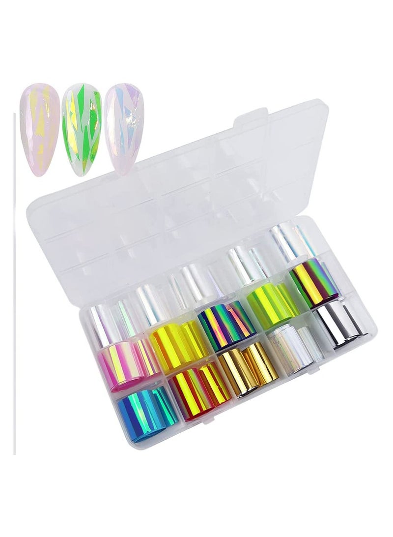 Nail Foil Transfer Sticker， 15 Rolls Metallic Color Holographic Nail Foil Transfer Sticker for Women DIY Manicure Nail Decoration - Image 1