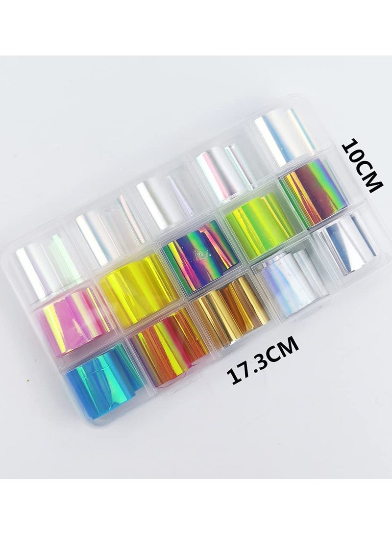 Nail Foil Transfer Sticker， 15 Rolls Metallic Color Holographic Nail Foil Transfer Sticker for Women DIY Manicure Nail Decoration - Image 2