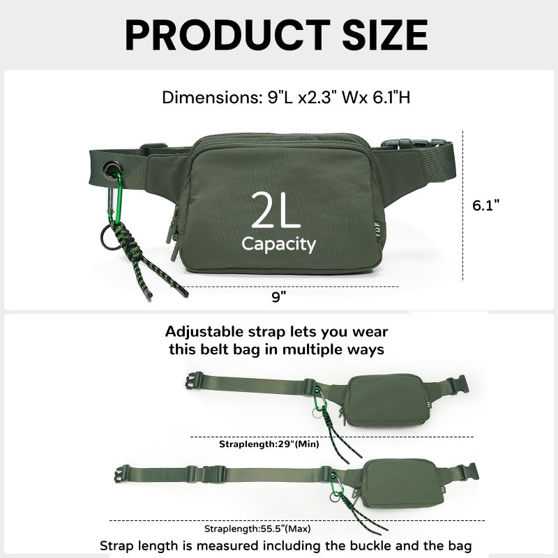 YDF Belt Bag for Women, Cute Crossbody Fanny Packs with Adjustable Strap & Key Clip, Water Resistant Nylon Sling Bag Purse for Festival Gym Summer Outfits (Sage Green) - Image 5