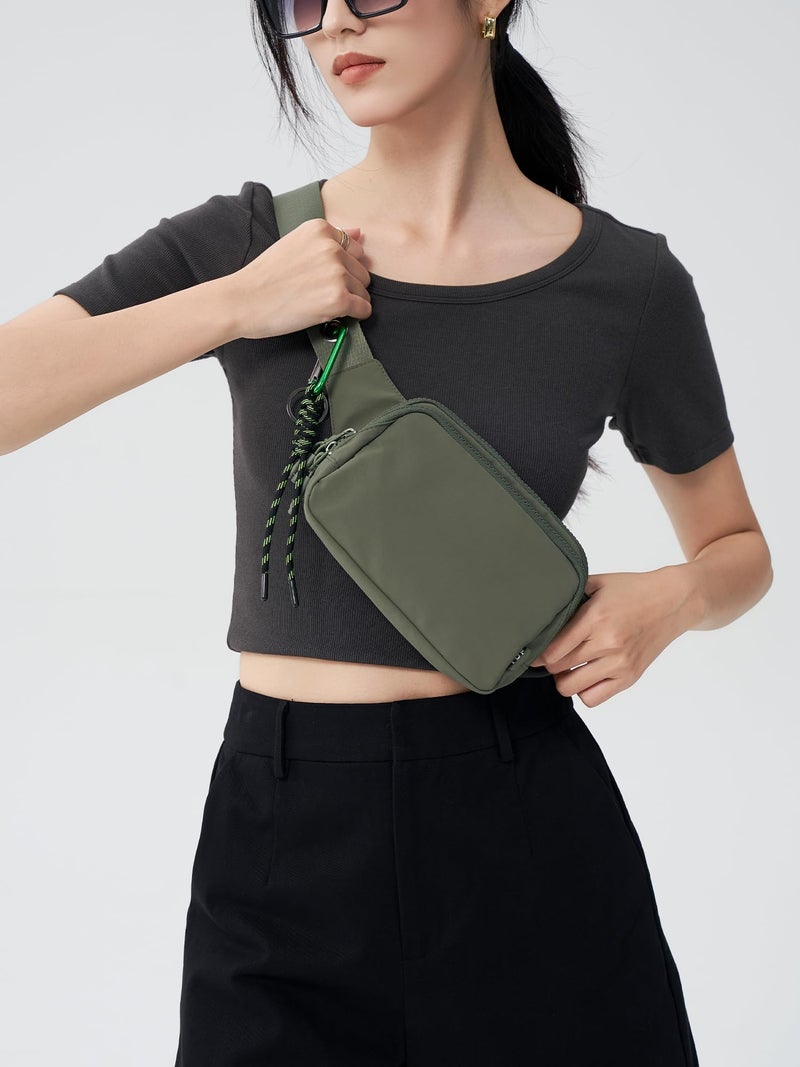 YDF Belt Bag for Women, Cute Crossbody Fanny Packs with Adjustable Strap & Key Clip, Water Resistant Nylon Sling Bag Purse for Festival Gym Summer Outfits (Sage Green) - Image 2