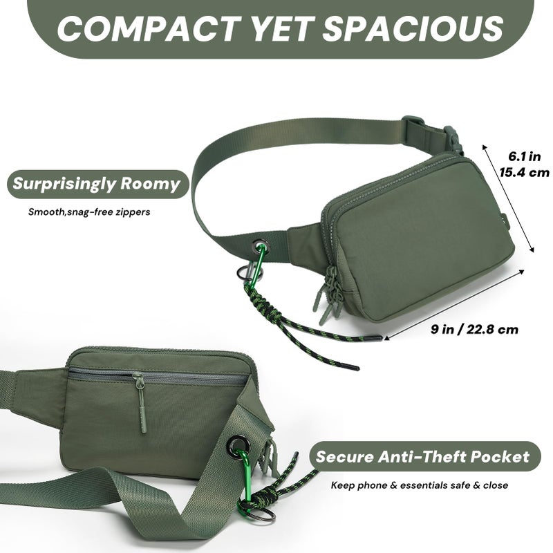 YDF Belt Bag for Women, Cute Crossbody Fanny Packs with Adjustable Strap & Key Clip, Water Resistant Nylon Sling Bag Purse for Festival Gym Summer Outfits (Sage Green) - Image 3
