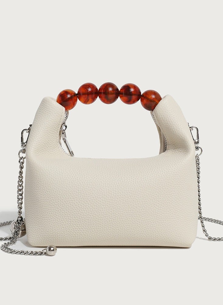 Loquat Ladies' Cute Beaded Handbag Single Shoulder Crossbody Bag Cream White - Image 1