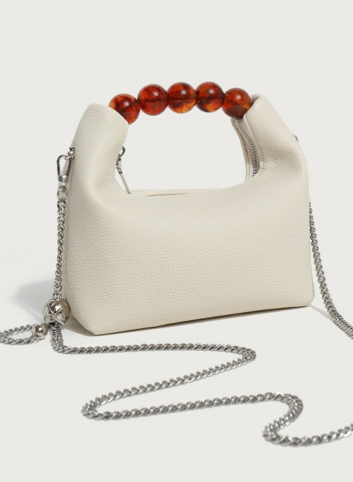 Loquat Ladies' Cute Beaded Handbag Single Shoulder Crossbody Bag Cream White - Image 2